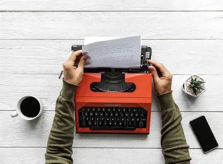 人、拉、打印纸、橙色、打字机、技术、计算机、商业