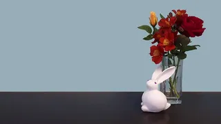 兔子，兔子，花朵，复活节，蓝色，墙壁，桌子，装饰品