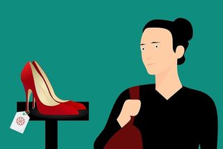 女人买鞋子的插图。