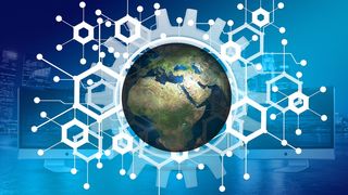 网络、地球、区块链、全球、数字化、通信、全球、手动