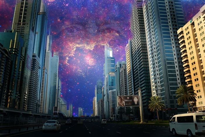 高层建筑插图，上帝的眼睛，上帝的脸，城市，大城市，全景，建筑