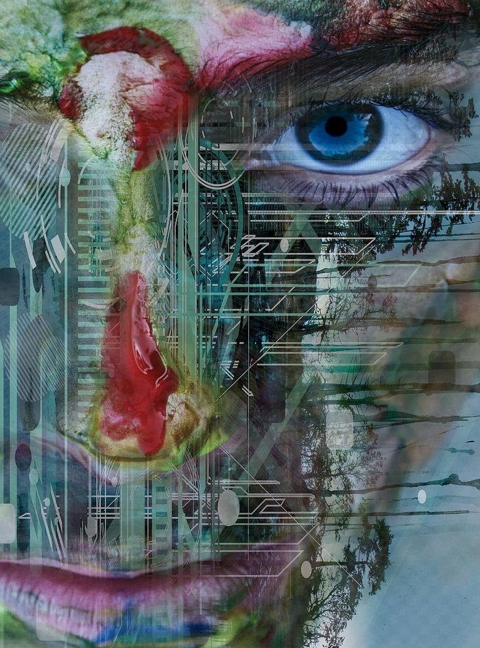 红色，白色，棕色，抽象，绘画，疯狂，面部，疯狂