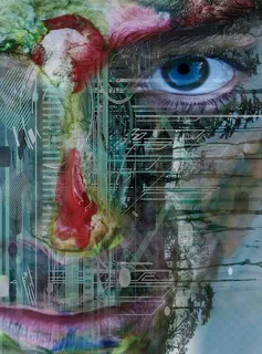 红色，白色，棕色，抽象，绘画，疯狂，面部，疯狂