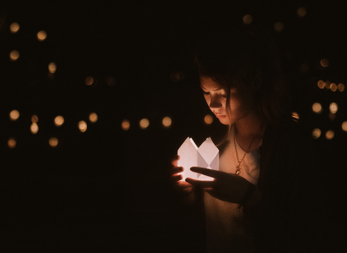 黑暗，夜晚，散景，灯，人，女孩，女人，女性