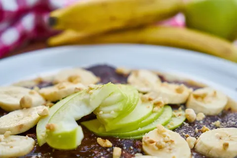 甜食、煎饼、巧克力、香蕉、苹果、水果、糖果、食物