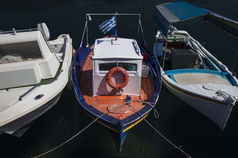 希腊，nea artaki，彩色背景，商业码头，工艺，文化，日，渔船