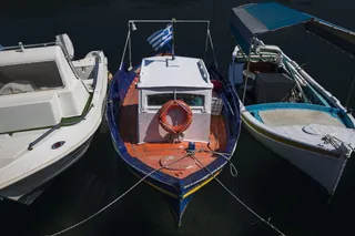 希腊，nea artaki，彩色背景，商业码头，工艺，文化，日，渔船