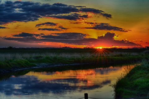 太阳，水，风景，风景，天空，自然，日落，大气