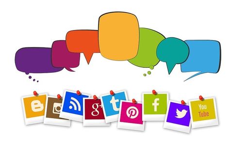 社交、媒体应用程序徽标、气球、云、词云、摘要、对话、讨论