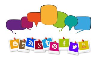 社交、媒体应用程序徽标、气球、云、词云、摘要、对话、讨论