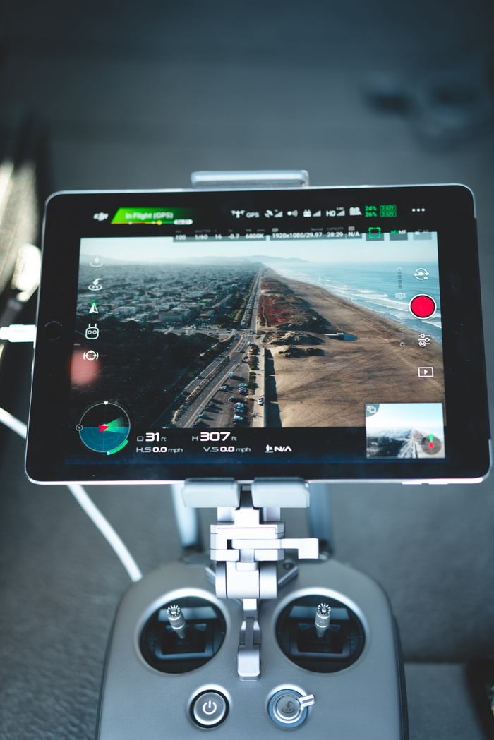 无人机、控制器、遥控器、ipad、海滩、航空、海洋、技术