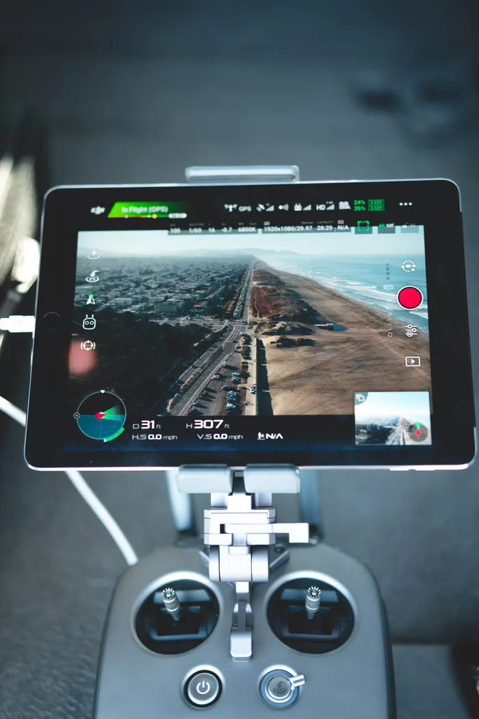 无人机、控制器、遥控器、ipad、海滩、航空、海洋、技术