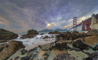 海滩，巨石，桥，海滩，巨砾，桥，云形成，云，黎明，傍晚