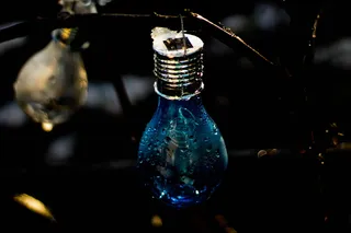 蓝色灯泡的特写照片