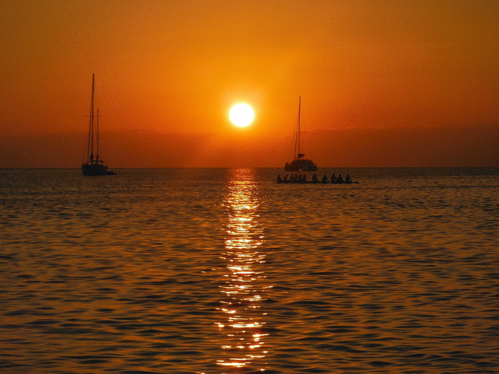 日落，加勒比海日落，海，水，热带，海滩，旅行，夏天