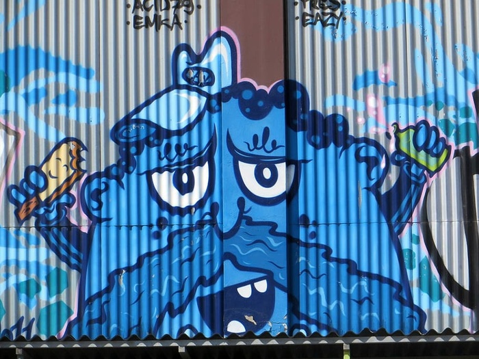 慕尼黑，街头艺术，东部，艺术公园东部，涂鸦，抽象，蓝色，背景