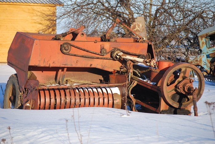 联合收割机、机械、技术、车辆、自然、树木、冬天、雪