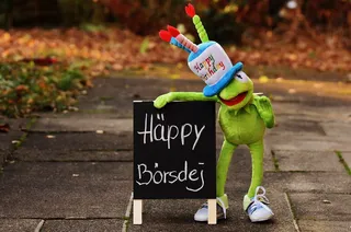 kermit，frog，holding，signboard，生日，祝贺，贺卡，joy