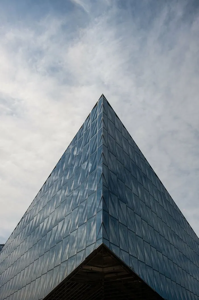 虫眼摄影，玻璃建筑，底部，视图，幕墙，墙壁，建筑，蓝色