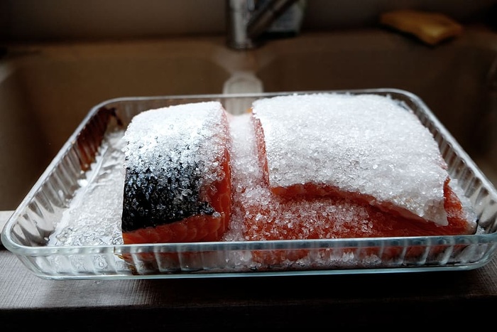 冷冻、三文鱼、鱼、冰、食品、菜肴、解冻、食品和饮料