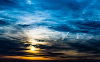 照片，海洋，雨云，日落的开始，天空，一天的告别，落日，日落