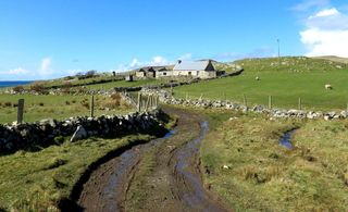 景观，田野，道路，天空，石墙，自然，乡村，海岸