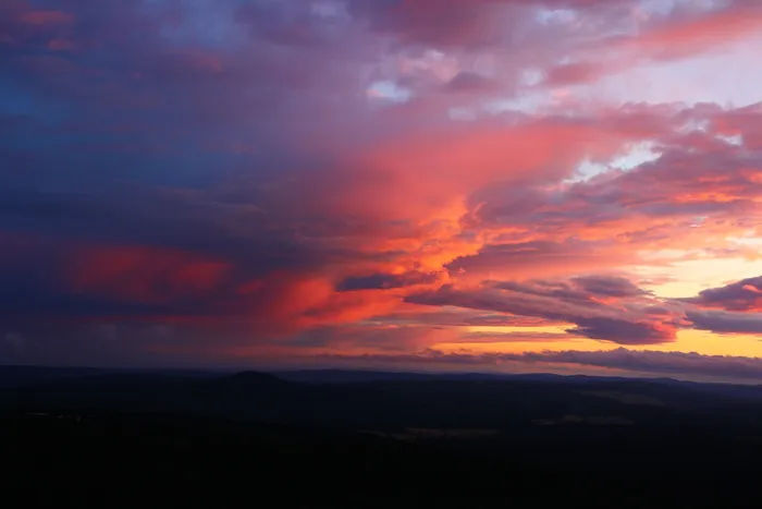 雷雨、自然、余辉、矿石山、费希特尔伯格、云、景观、日落