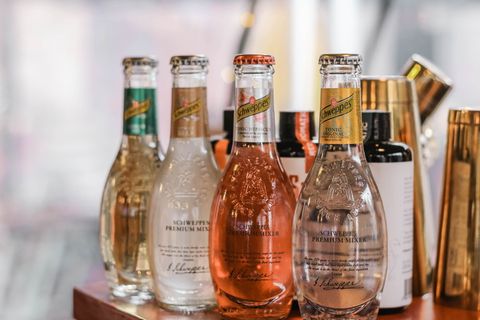 法国, 雷恩, 鸡尾酒, 饮料, 玻璃, 酒吧, schweppes, 瓶