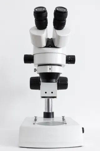 白色表面上的黑白显微镜