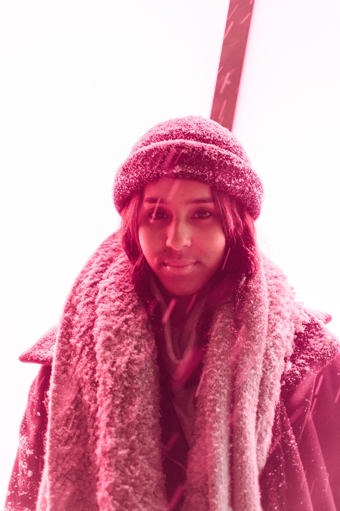 加拿大多伦多，充满活力，肖像画，明亮，冬天，粉红色，一人