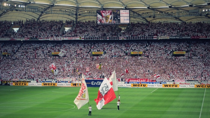 三，男子，持球，旗帜，中场，体育场，vfb，斯图加特