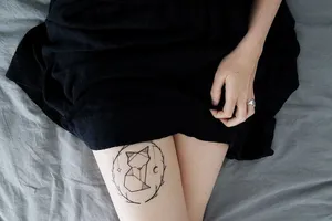 人，女孩，腿，大腿，纹身，床，黑色，裙子