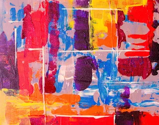 红色、紫色和黄色绘画