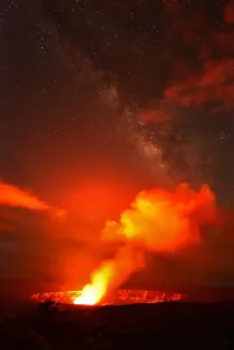 火、烟、星空、夜间、火山、熔岩、流动、喷发 火、烟、星空、夜间、火山、熔岩、流动、喷发