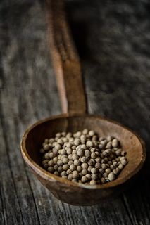 棕色木勺上的棕色豆子 棕色木勺上的棕色豆子