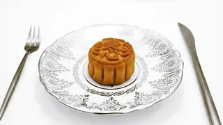 月饼、中秋节、格言、莲子酱、刀叉、餐具、盘子、食物