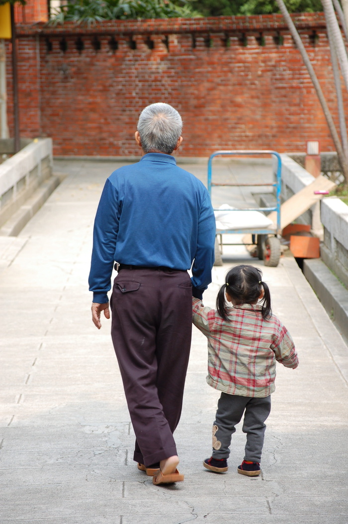 人、男人、孩子、家庭、爷爷、孙子、后视图、全长