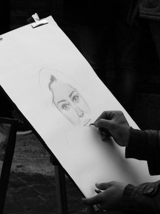 漫画，手，艺术家，黑白，人，女人，女人，一个人