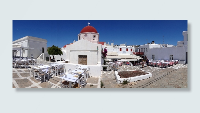 希腊、mykonos、天空、蓝色、屋顶、红色、方形、空间