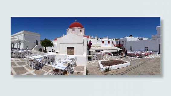 希腊、mykonos、天空、蓝色、屋顶、红色、方形、空间