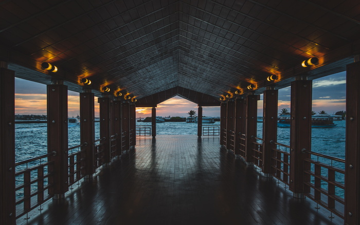 海，海洋，水，自然，小屋，走廊，结构，建筑