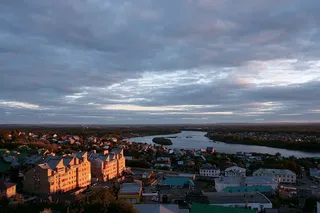 夜、场景、Ufa、街道、城市、城市景观、黄昏