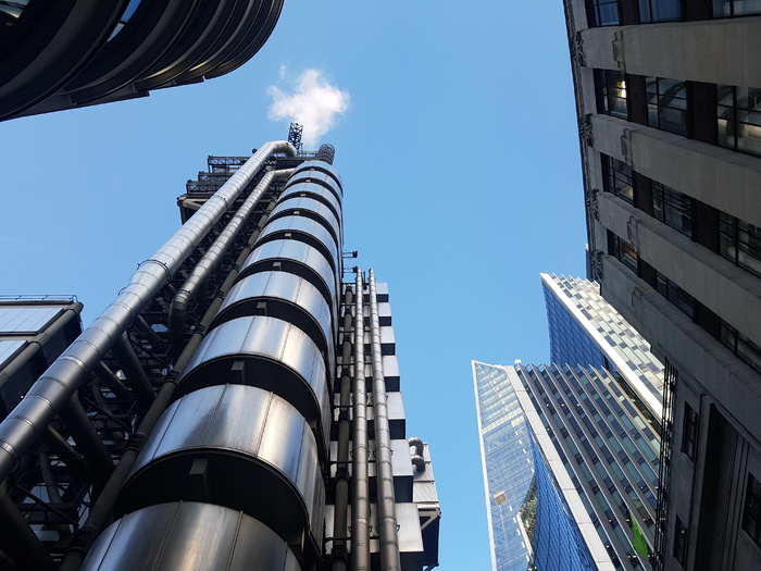 伦敦，城市，天际线，摩天大楼，蓝色，天空，劳埃德，建筑