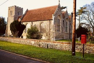 英格兰，北埃塞克斯，邮箱，英国，冬季，乡村，教堂，埃塞克斯