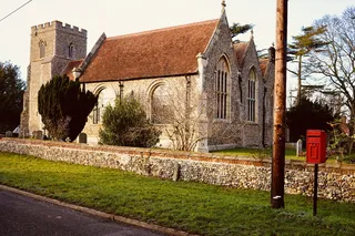 英格兰，北埃塞克斯，邮箱，英国，冬季，乡村，教堂，埃塞克斯