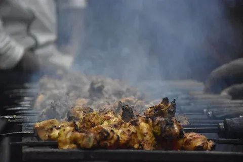 tikka派对、鸡肉、烤肉、热的、食物、食物和饮料、烧烤、烟雾-物理结构 tikka派对、鸡肉、烤肉、热的、食物、食物和饮料、烧烤、烟雾-物理结构
