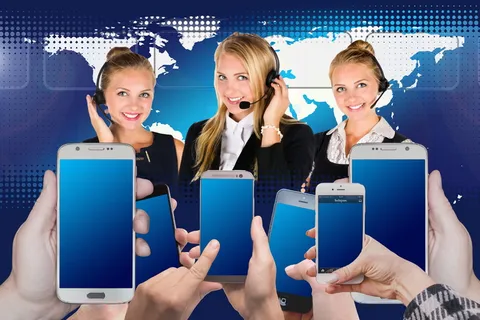 几款智能手机、呼叫中心、耳机、女士、服务、咨询、信息、通话