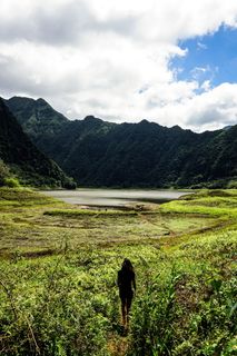 留尼汪，大唐，湖，池塘，水，女孩，热带，绿色