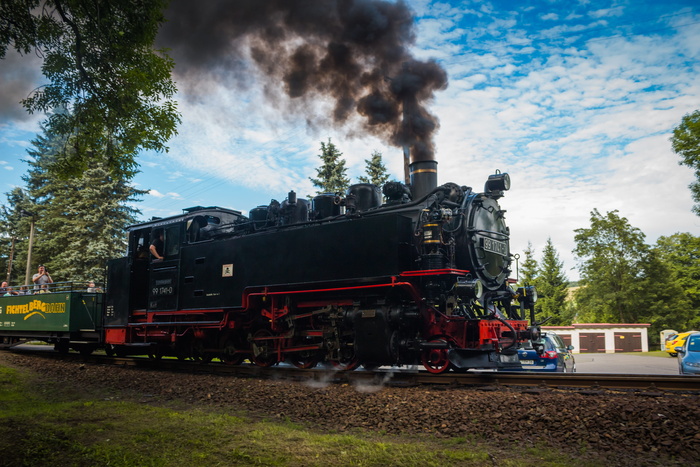 蒸汽机车，机器，火车，fichtelbergbahn，铁路轨道，烟雾，车站，德国