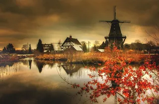 景观反射摄影，水磨坊，湖泊，吉福霍恩，磨坊，博物馆，磨坊博物馆，下萨克森州